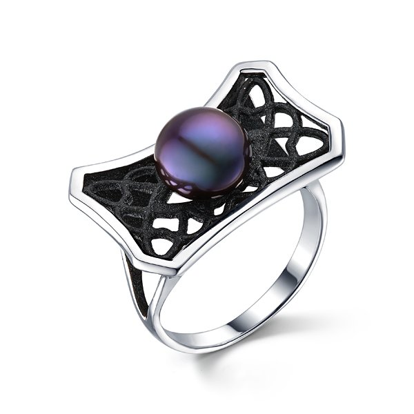 Кольцо из серебра с камнем Жемчуг, вставками эмали фото, цены