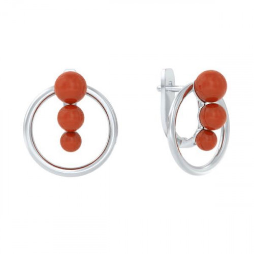 Серьги из серебра с камнем Коралл синт. фото, цены