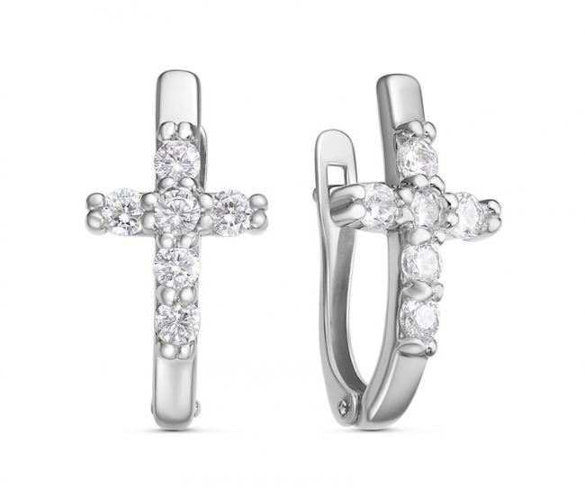 Серьги из серебра с камнем Фианит фото, цены