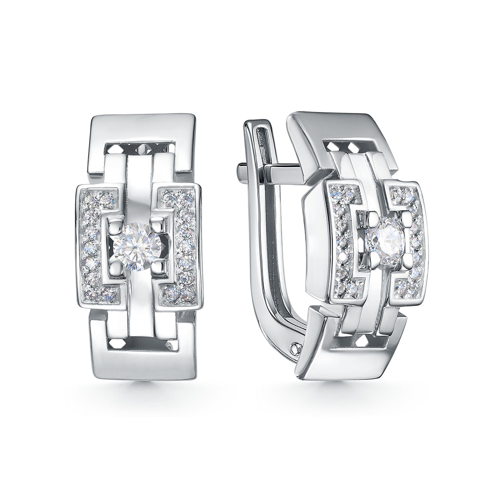 Серьги из серебра с камнем Фианит фото, цены