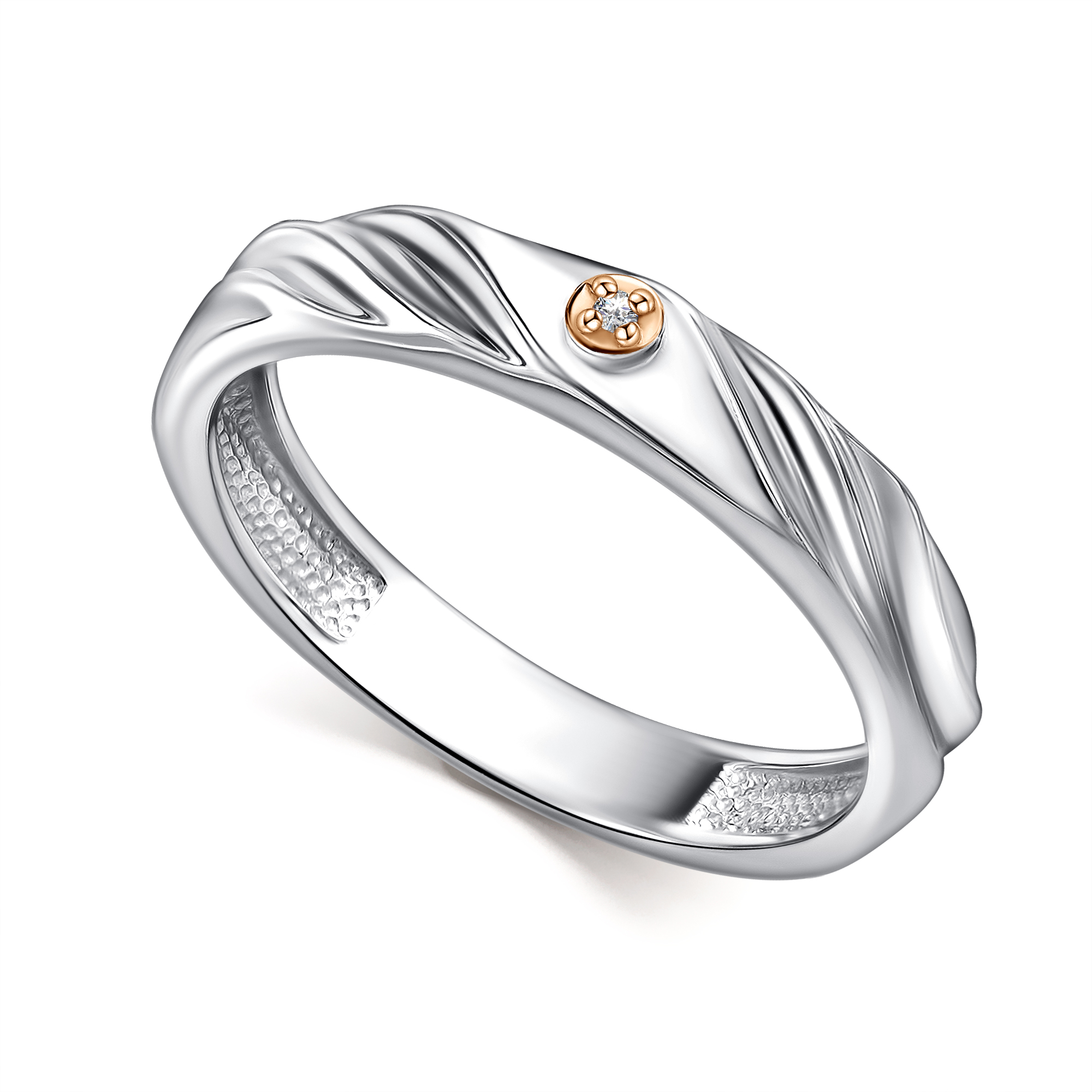 Кольцо из серебра с камнем Бриллиант, вставками золота фото, цены