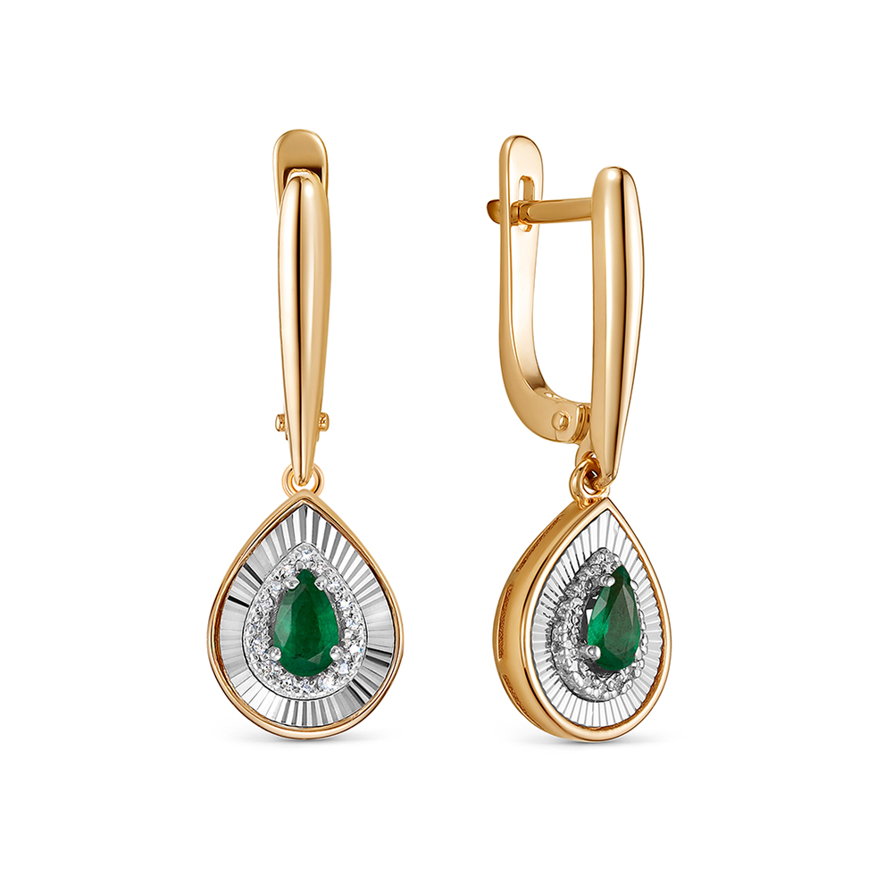 Серьги из золота с камнем Бриллиант, Изумруд фото, цены
