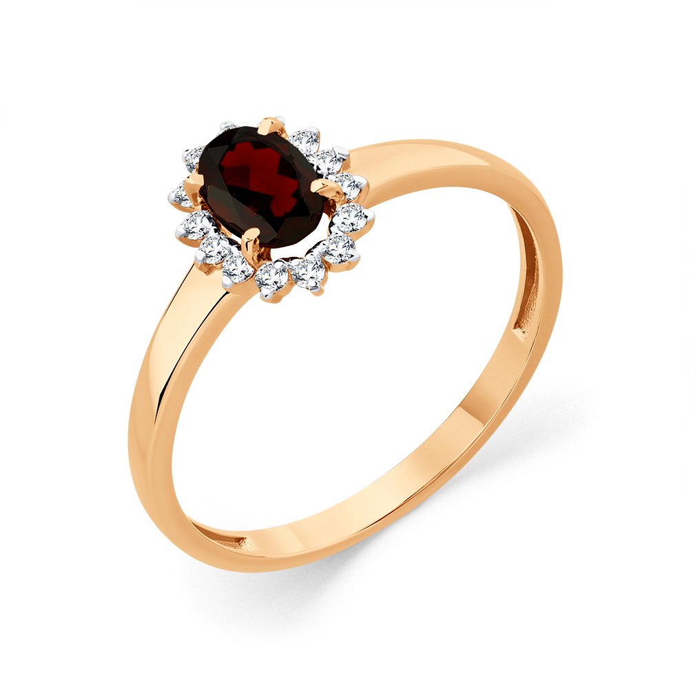 Кольцо из золота с камнем Фианит, Гранат синт. фото, цены