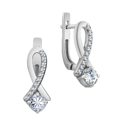 Серьги из серебра с камнем Фианит фото, цены