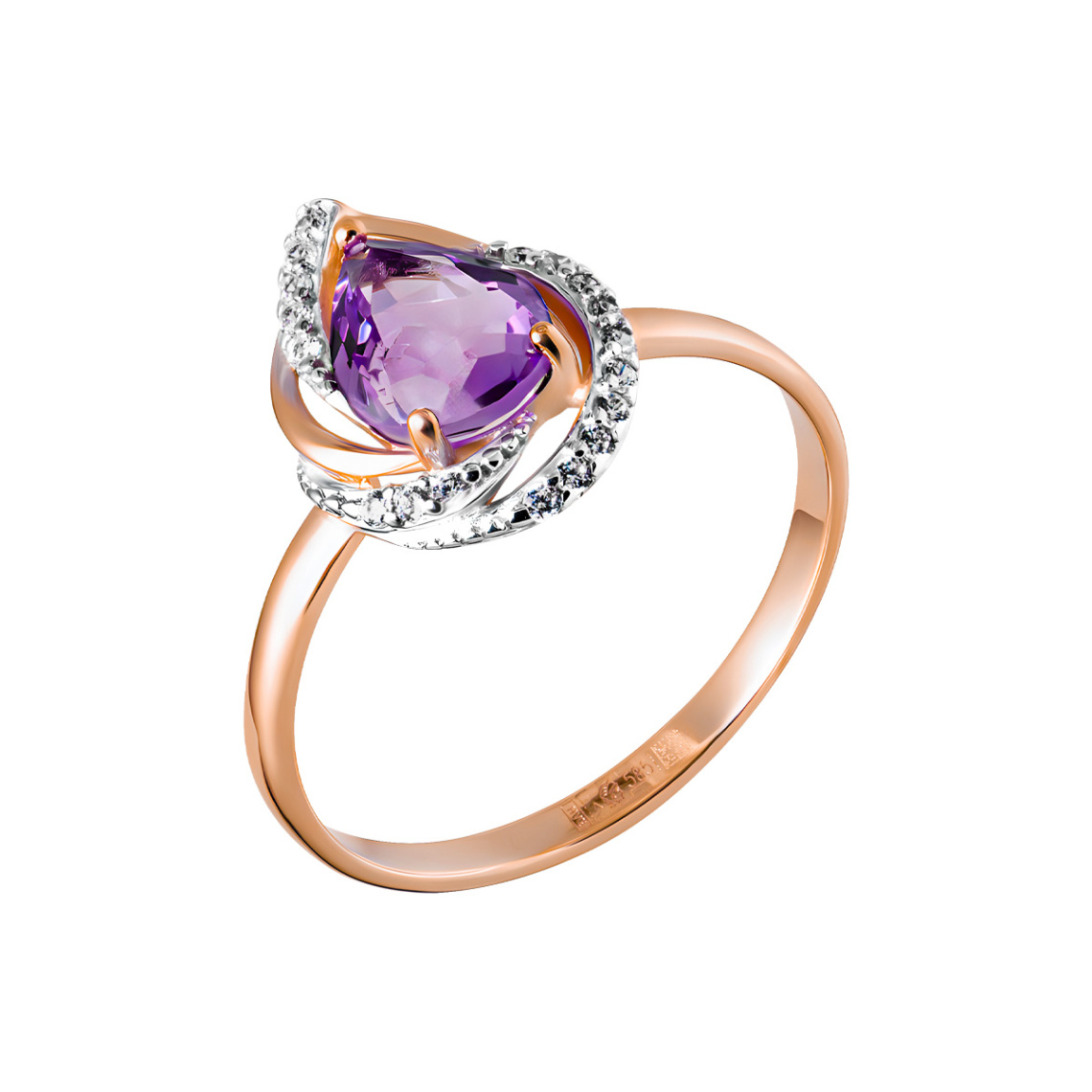 Кольцо из золота с камнем аметист, Фианит фото, цены