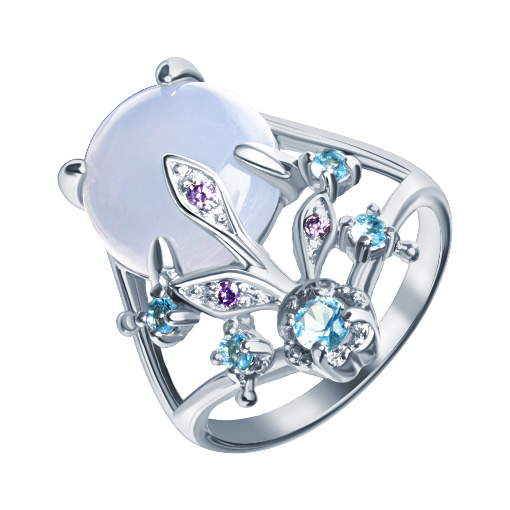 Кольцо из серебра с камнем Циркон, Халцедон фото, цены