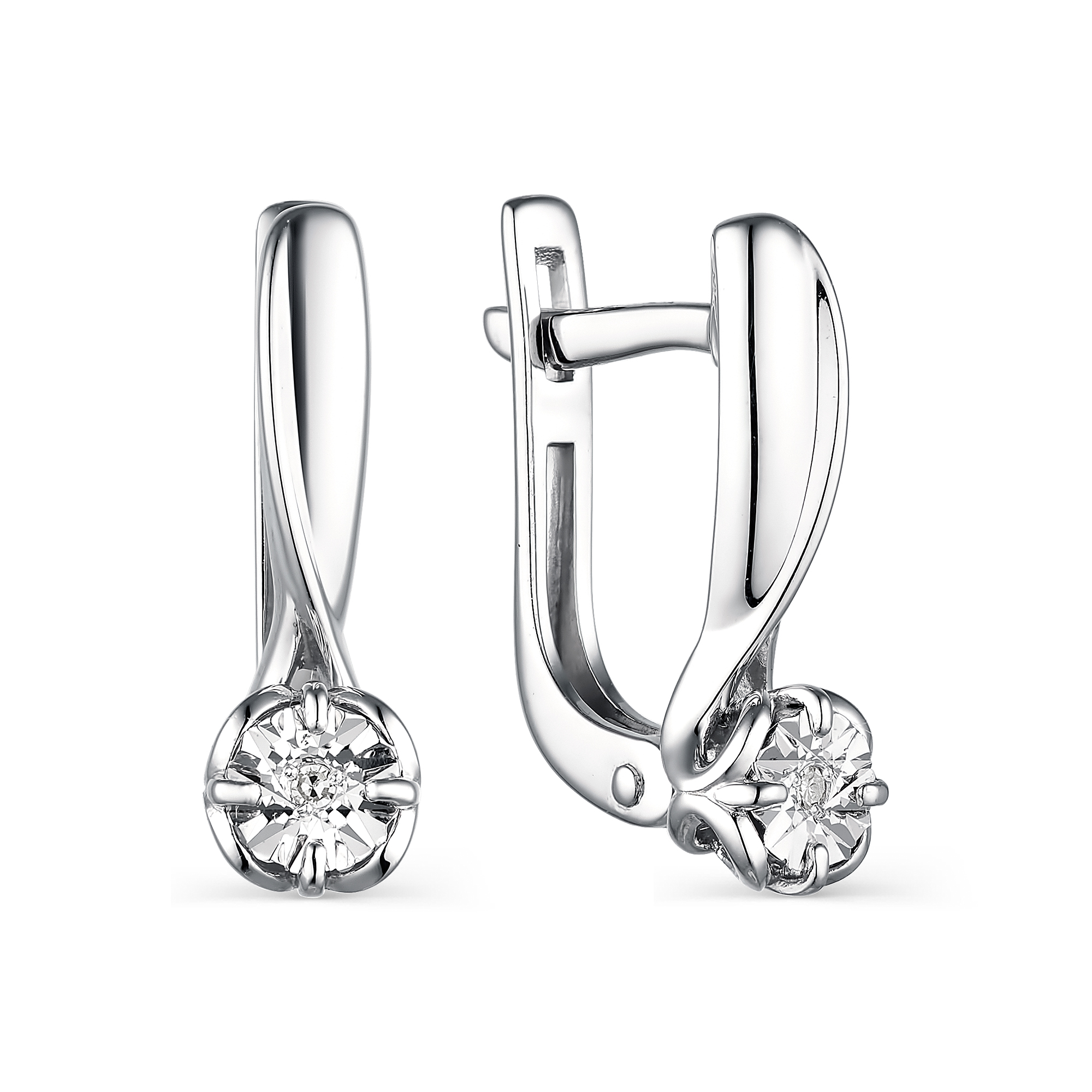 Серьги из серебра с камнем Бриллиант фото, цены