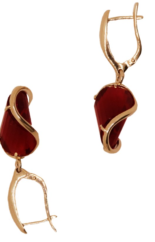 Серьги из золота с камнем Гранат синт. фото, цены