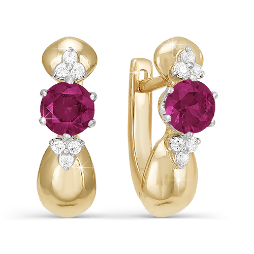 Серьги из золота с камнем Бриллиант, Рубин фото, цены