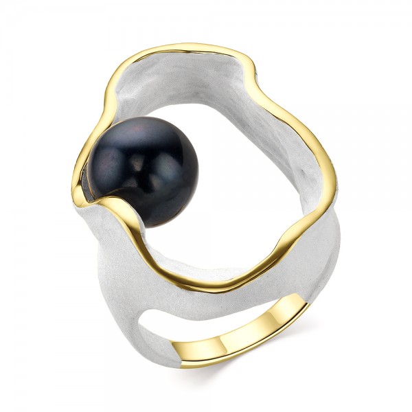 Кольцо из серебра с камнем Жемчуг, вставками эмали фото, цены