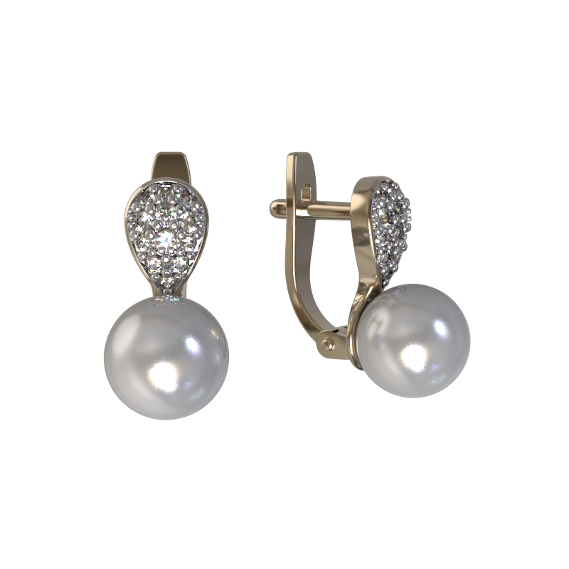 Серьги из золота с камнем Жемчуг, Фианит фото, цены