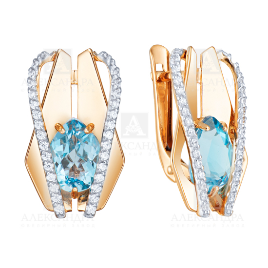 Серьги из золота с камнем Лондон топаз, Фианит фото, цены