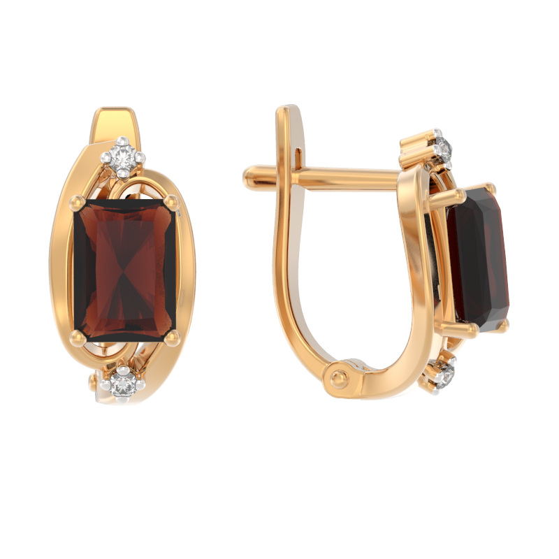 Серьги из золота с камнем Гранат, Фианит фото, цены
