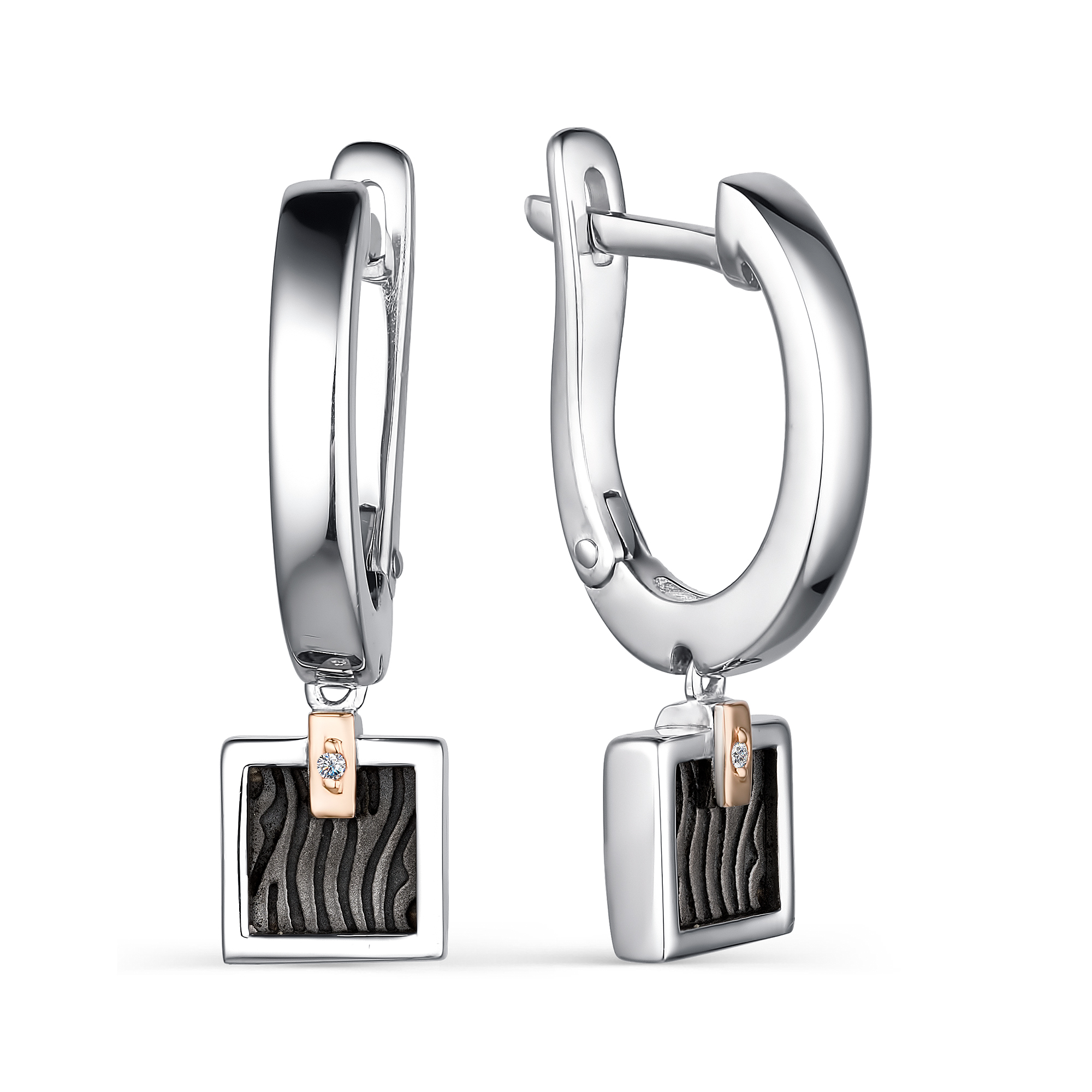 Серьги из серебра с камнем Бриллиант, вставками золота фото, цены