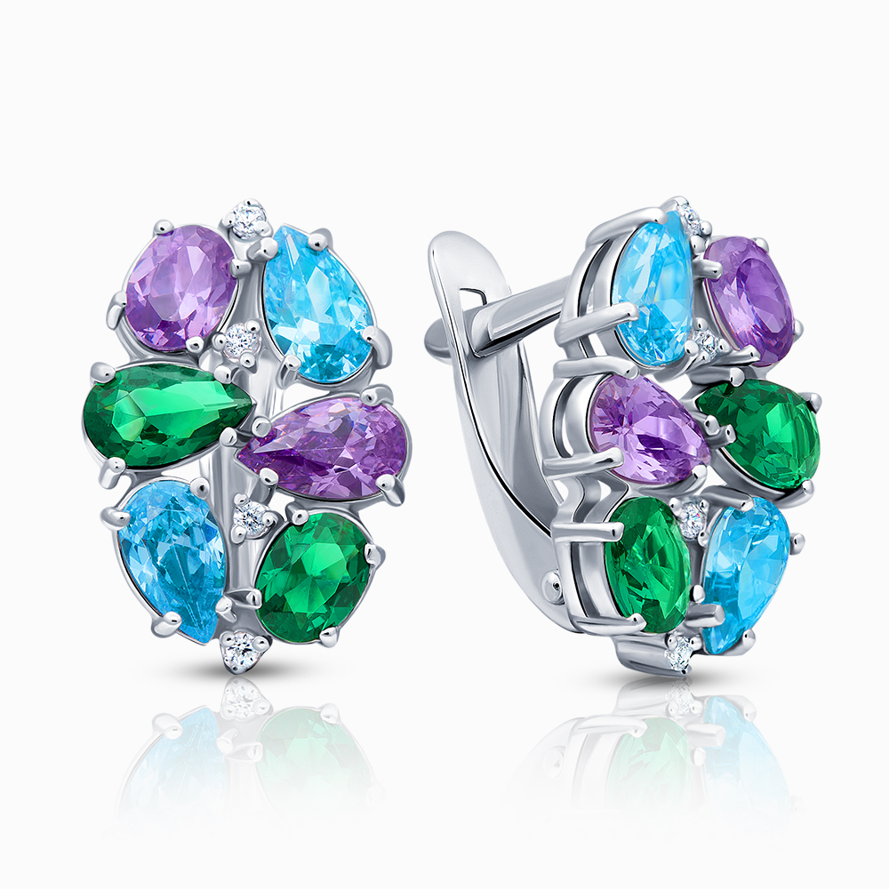 Серьги из серебра с камнем Фианит фото, цены