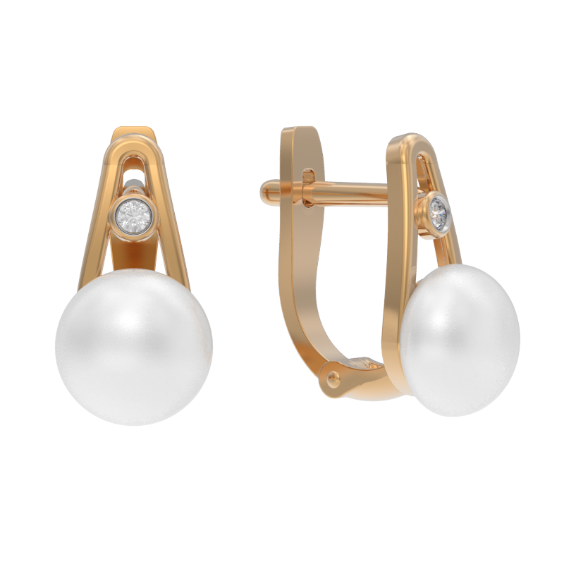 Серьги из золота с камнем Жемчуг, Фианит фото, цены