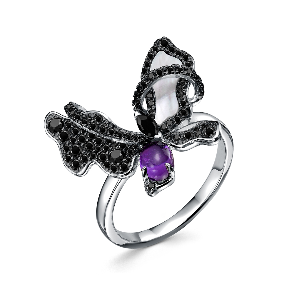 Кольцо из серебра с камнем аметист, Перламутр, Шпинель фото, цены