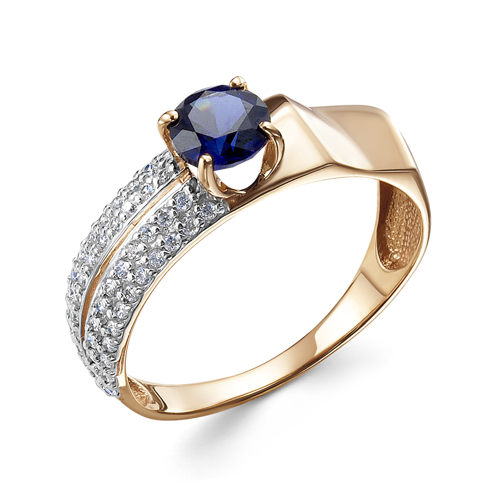 Кольцо из золота с камнем Фианит, Кварц син. фото, цены