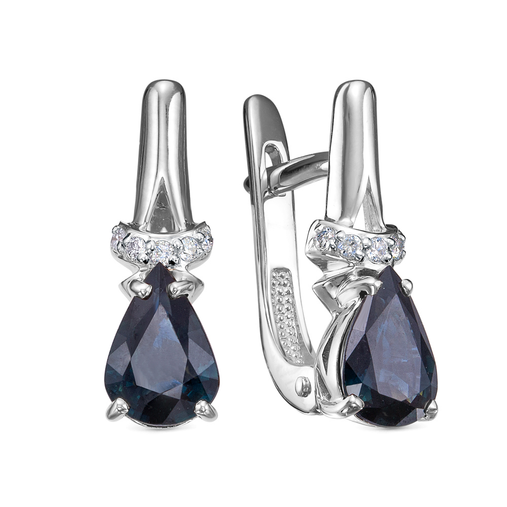 Серьги из золота с камнем Бриллиант, Сапфир фото, цены