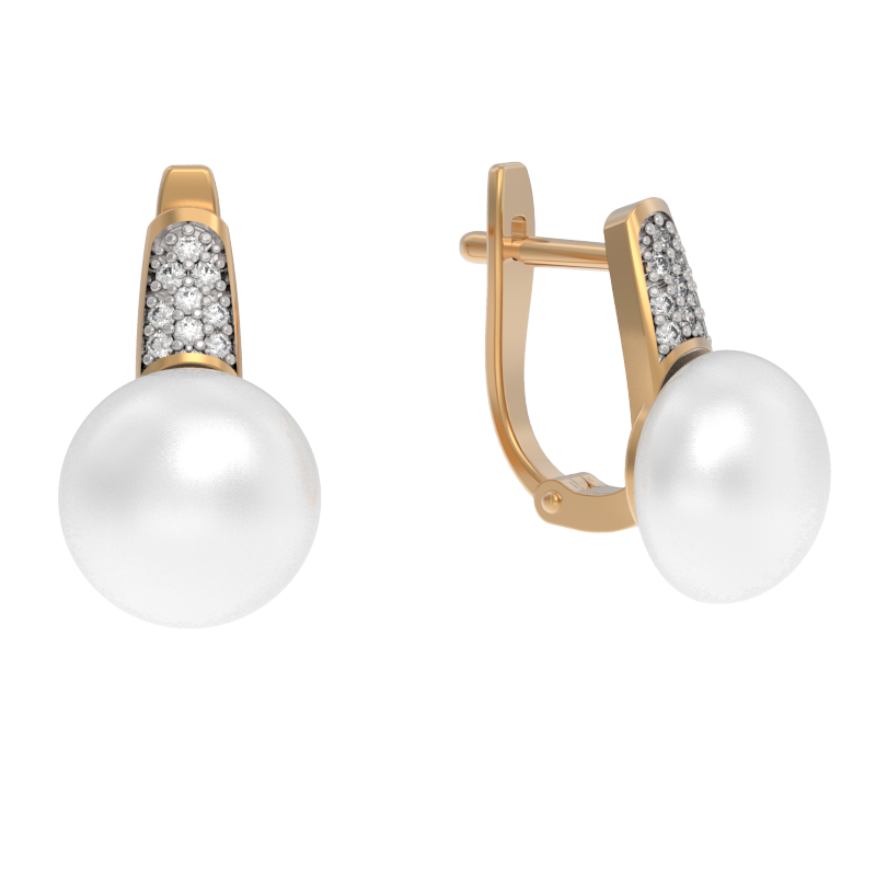 Серьги из золота с камнем Жемчуг, Фианит фото, цены