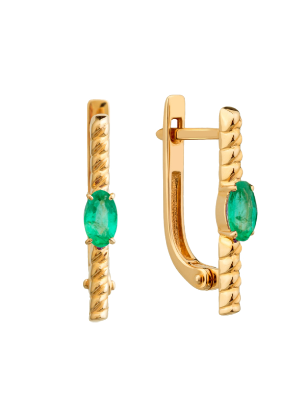 Серьги из золота с камнем Изумруд фото, цены