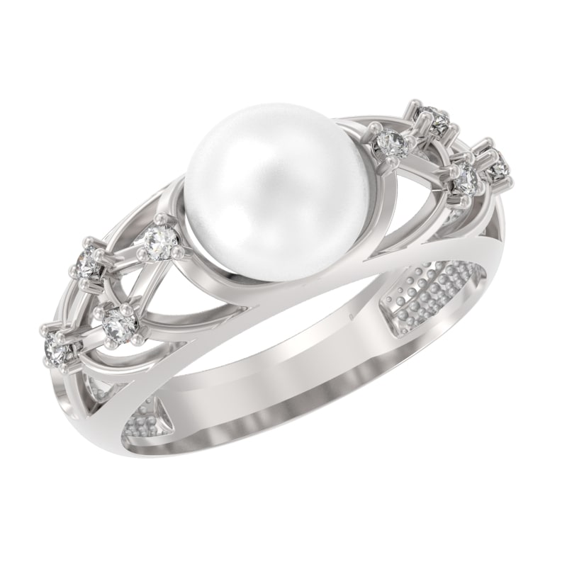 Кольцо из серебра с камнем Жемчуг, Фианит фото, цены
