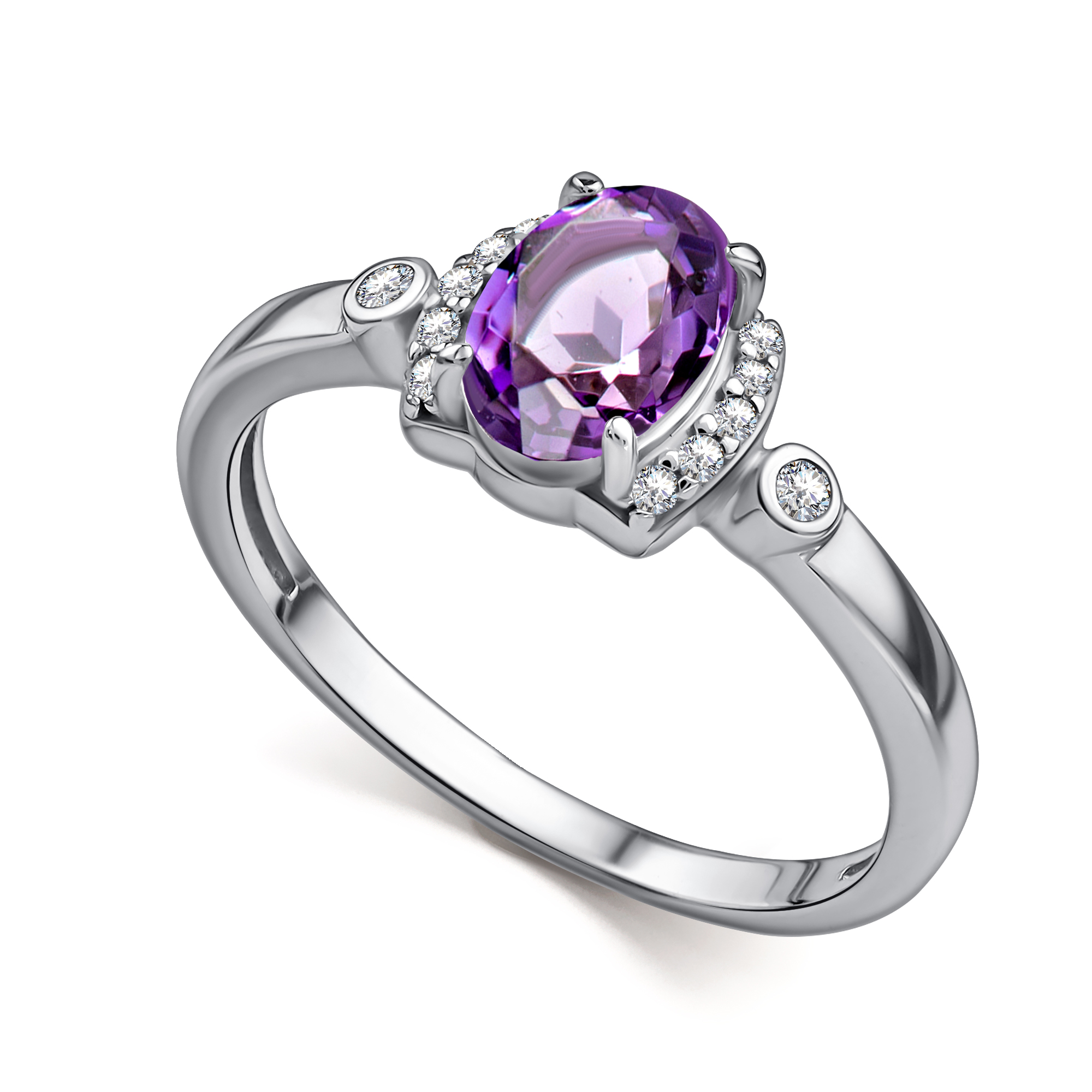 Кольцо из серебра с камнем аметист, Фианит фото, цены