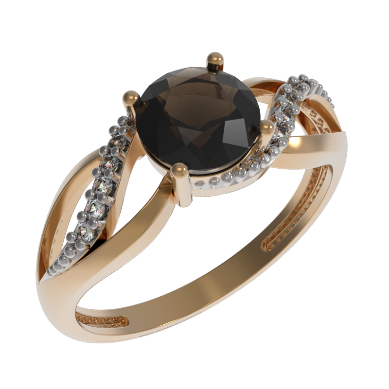 Кольцо из золота с камнем Раухтопаз, Фианит фото, цены