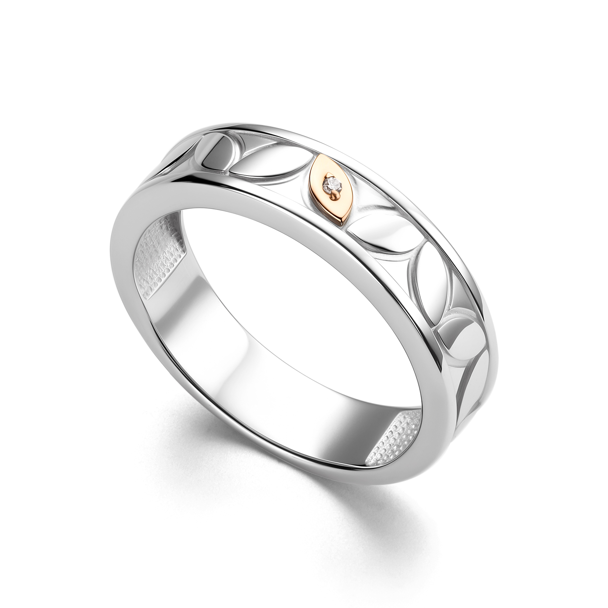 Кольцо из серебра с камнем Бриллиант, вставками золота фото, цены