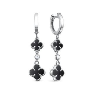 Серьги из серебра с камнем Фианит, Оникс фото, цены