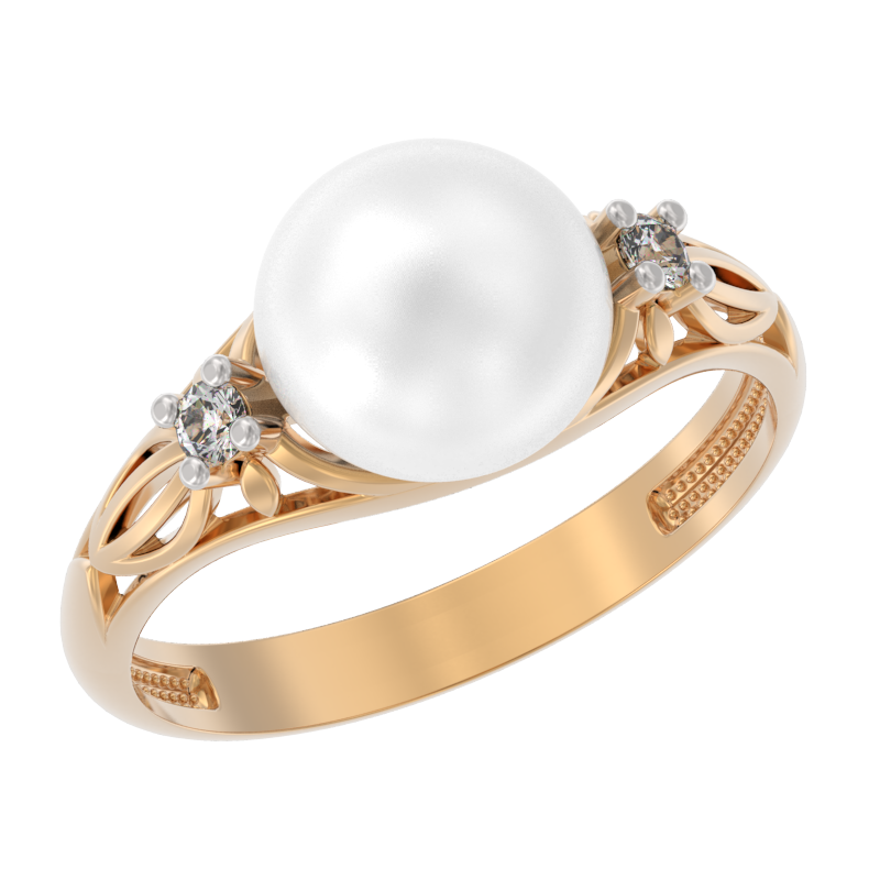 Кольцо из золота с камнем Жемчуг, Фианит фото, цены