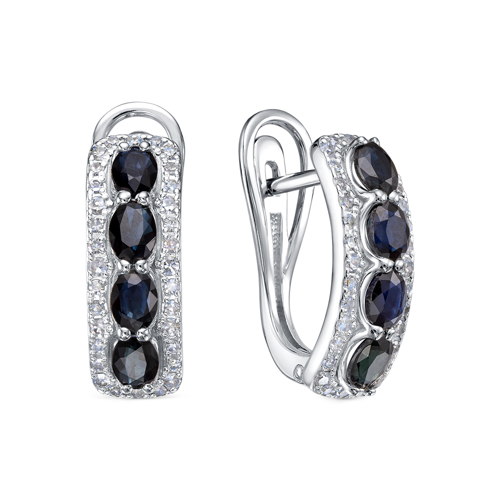 Серьги из золота с камнем Бриллиант, Сапфир фото, цены