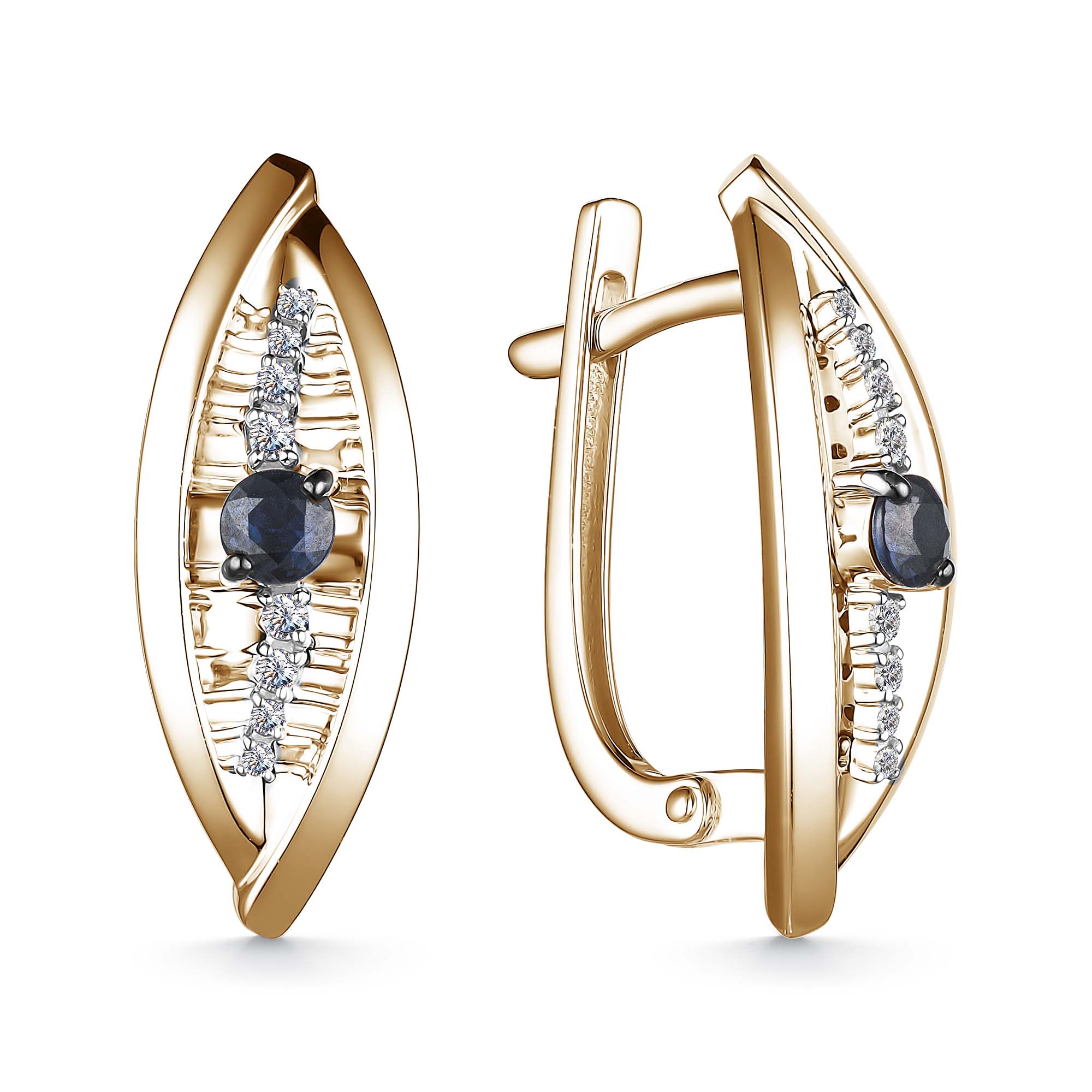 Серьги из золота с камнем Бриллиант, Сапфир фото, цены