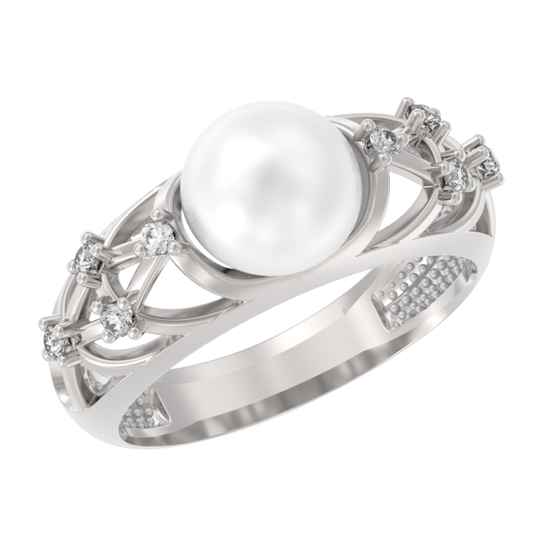 Кольцо из серебра с камнем Жемчуг, Фианит фото, цены