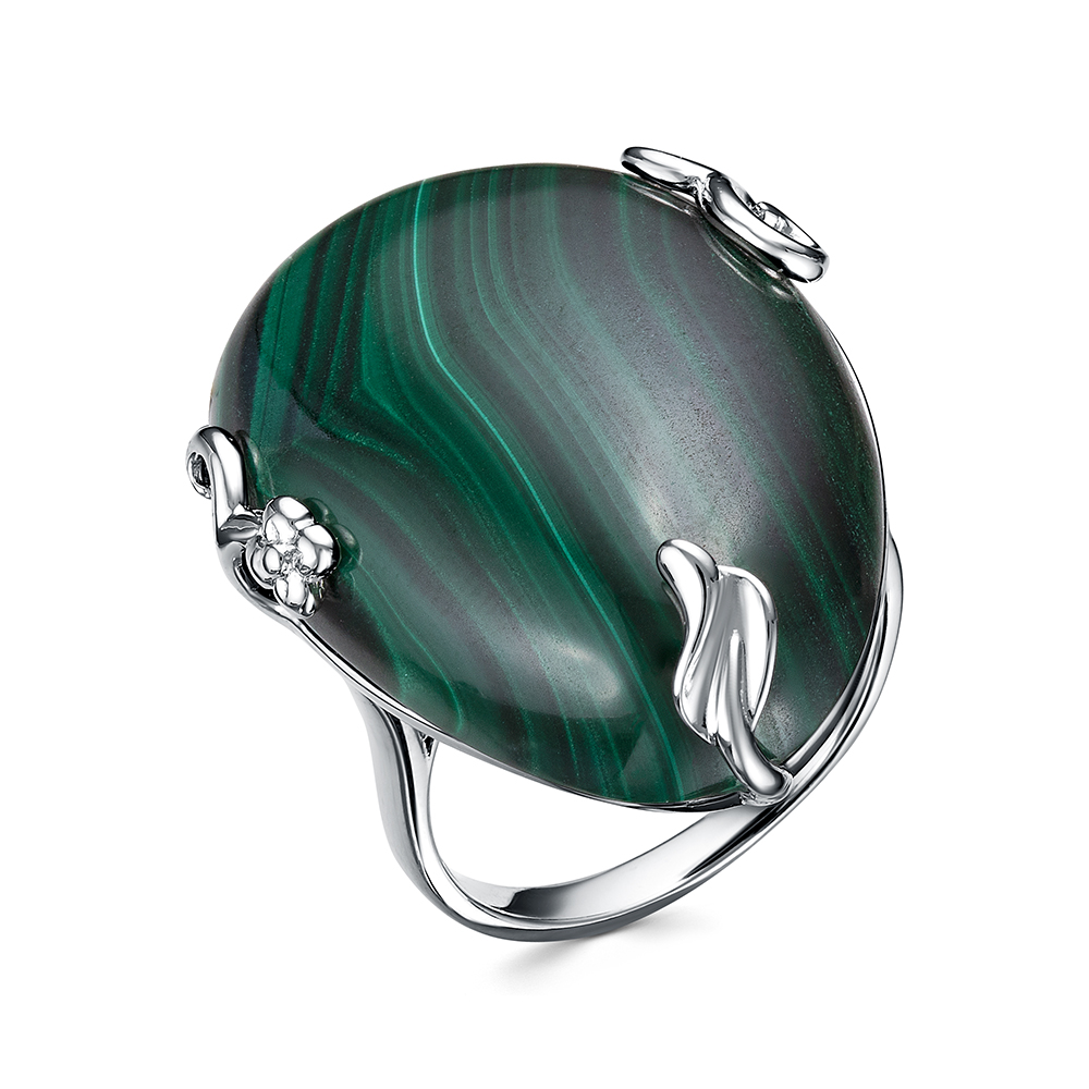 Кольцо из серебра с камнем Малахит фото, цены