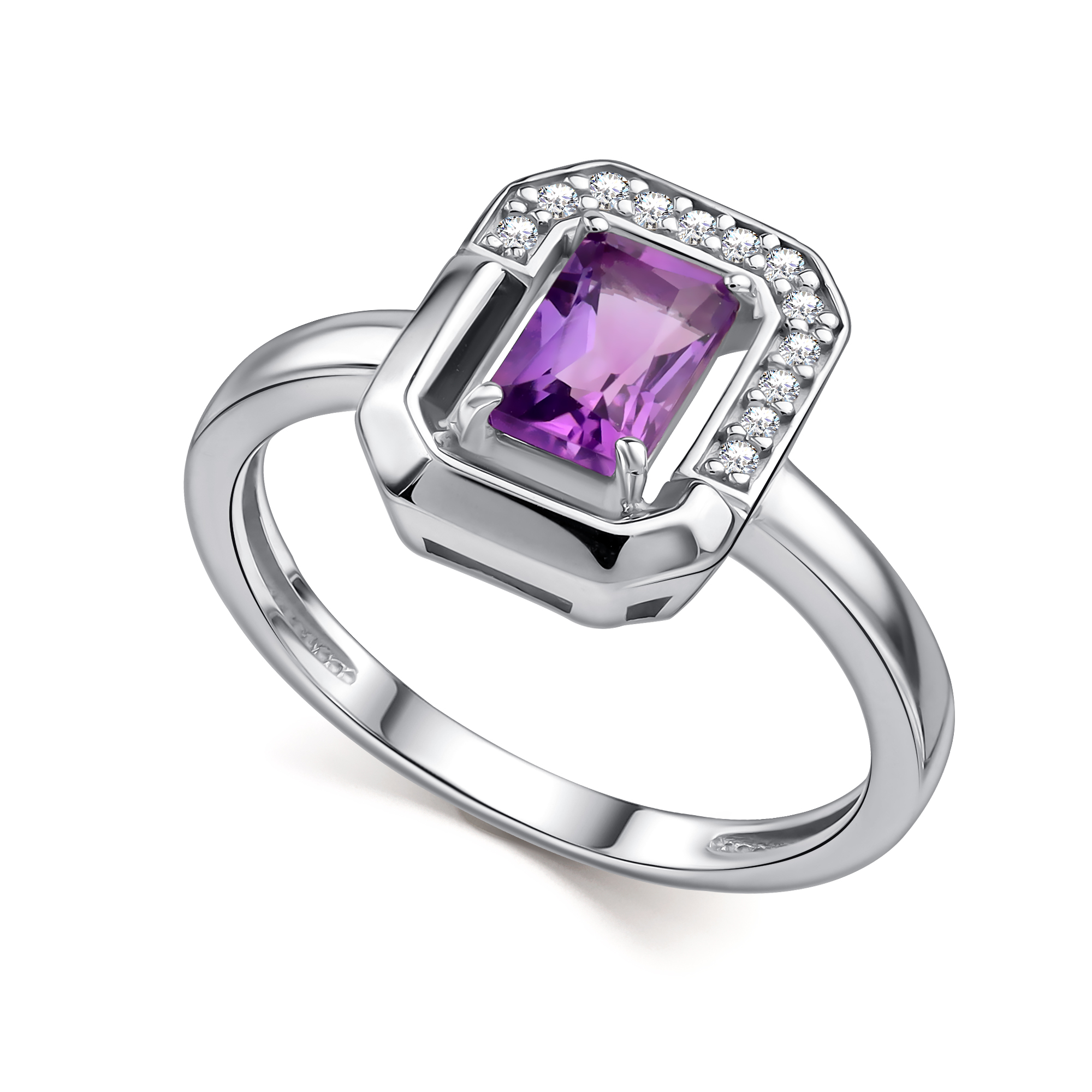 Кольцо из серебра с камнем аметист, Фианит фото, цены