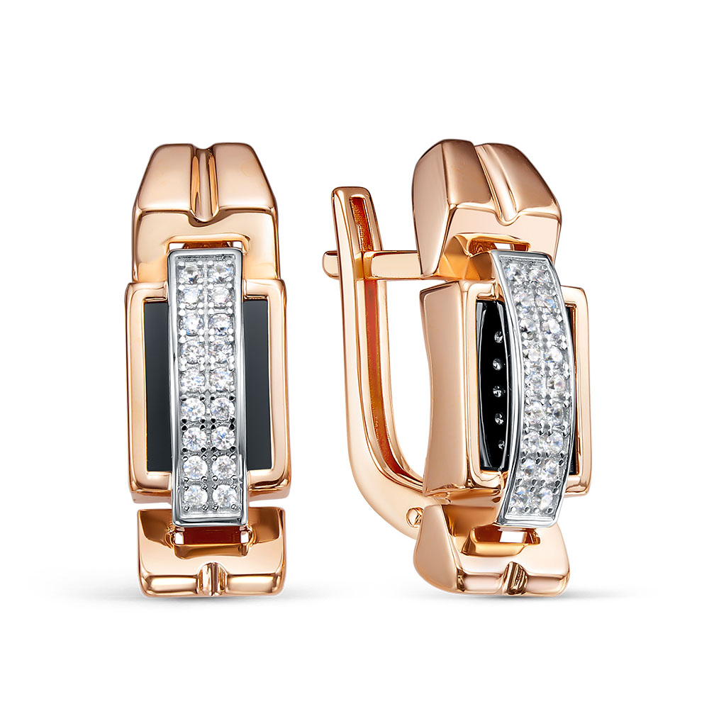 Серьги из золота с камнем Фианит, Оникс фото, цены