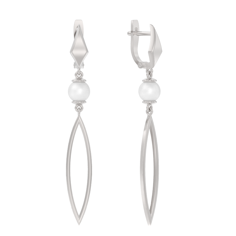 Серьги из серебра с камнем Жемчуг иск. фото, цены
