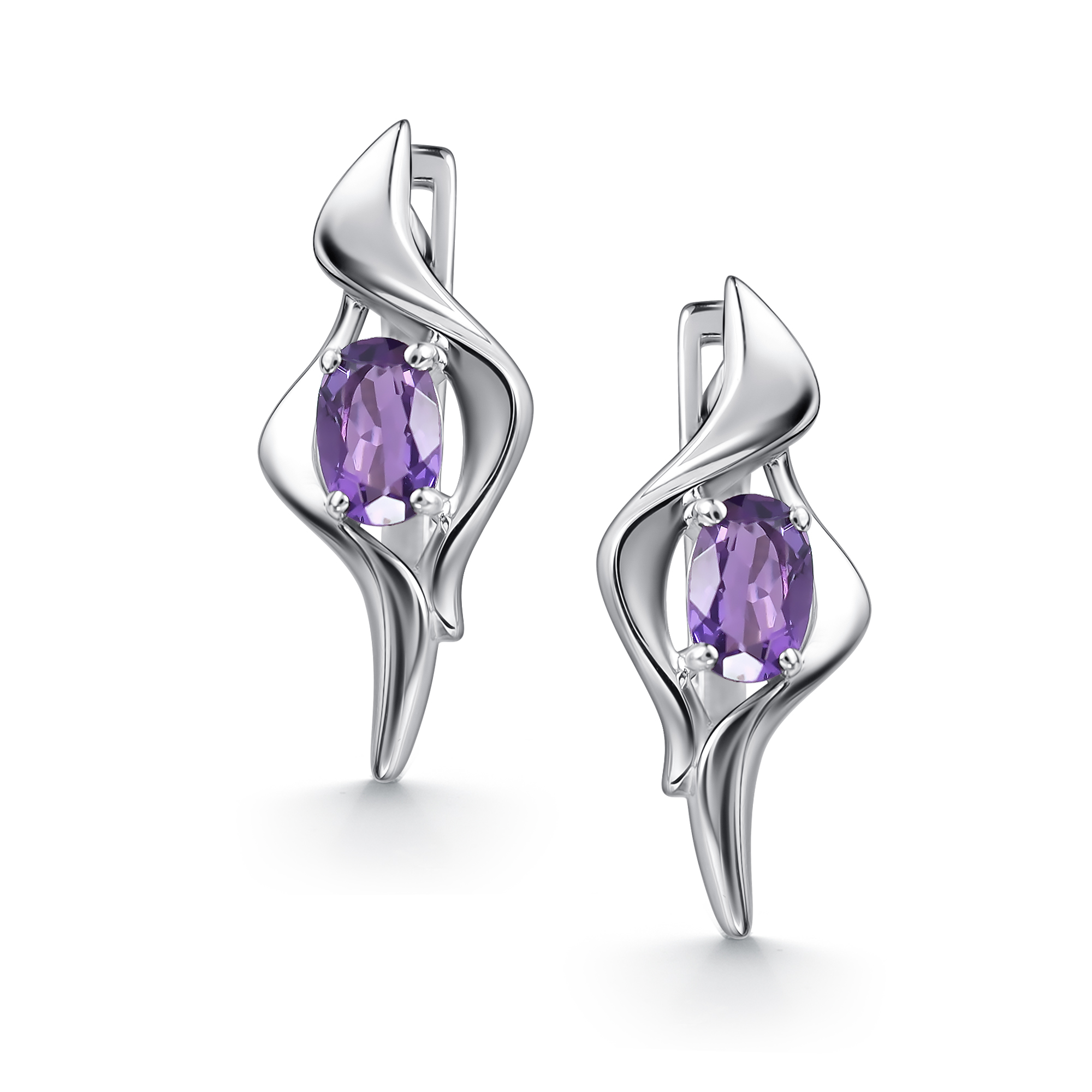 Серьги из серебра с камнем аметист фото, цены