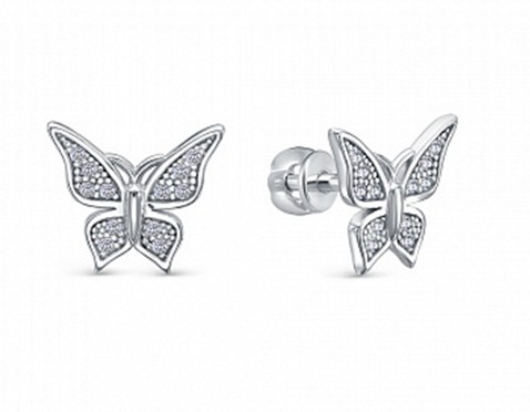 Пуссеты из серебра с камнем Фианит фото, цены