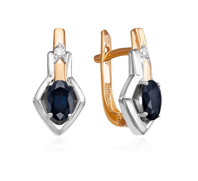Серьги из золота с камнем Бриллиант, Сапфир фото, цены