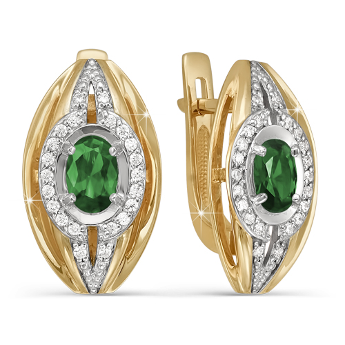 Серьги из золота с камнем Бриллиант, Изумруд фото, цены