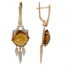 Серьги из золота с камнем Цитрин, Куб цирконий фото, цены