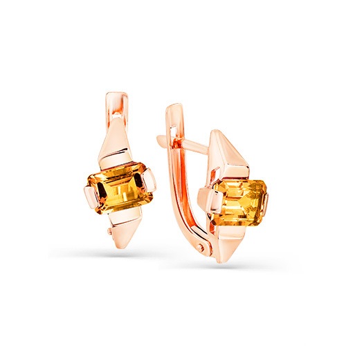 Серьги из золота с камнем Цитрин фото, цены