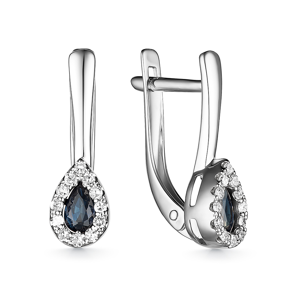 Серьги из золота с камнем Бриллиант, Сапфир фото, цены