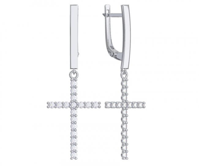 Серьги из серебра с камнем Фианит фото, цены