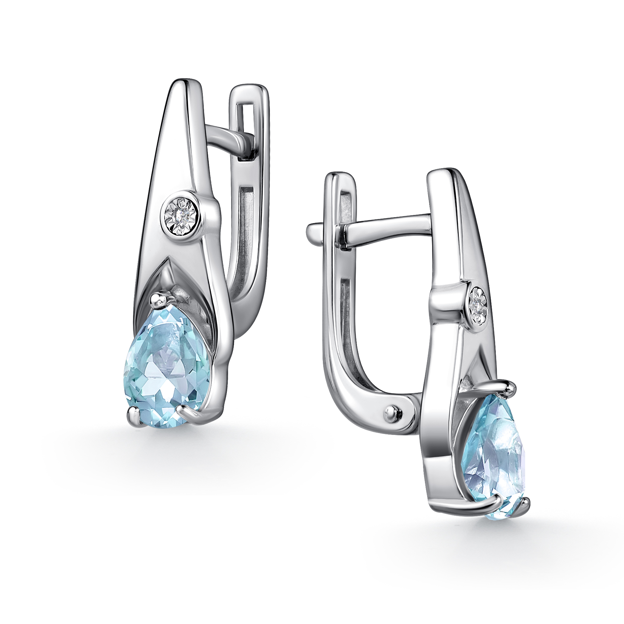 Серьги из серебра с камнем Топаз, Бриллиант фото, цены