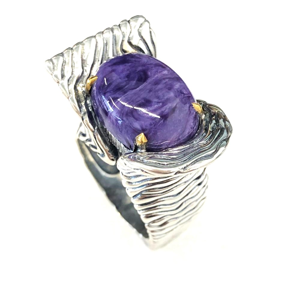 Кольцо из серебра с камнем Чароит фото, цены