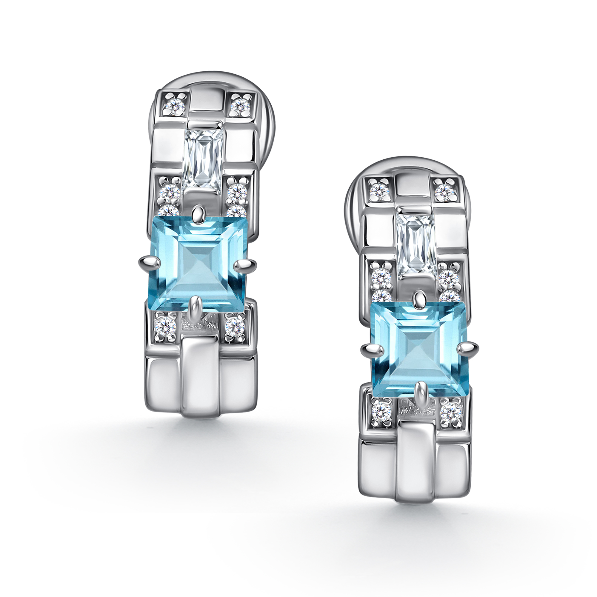 Серьги из серебра с камнем Топаз, Фианит фото, цены