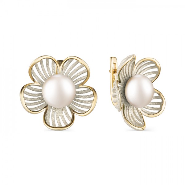 Серьги из серебра с камнем Жемчуг, вставками эмали фото, цены